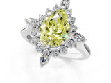 White gold Fancy Yellow Pear Cut Halo Diamond Cluster Ring with Marquise and Round Stones on a White Gold Band with Prong Setting_1