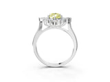 White gold Fancy Yellow Pear Cut Halo Diamond Cluster Ring with Marquise and Round Stones on a White Gold Band with Prong Setting_3