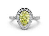 White gold Fancy Yellow Pear Cut Halo Diamond Engagement Ring with Split Shank Band and Four-Prong Setting_12