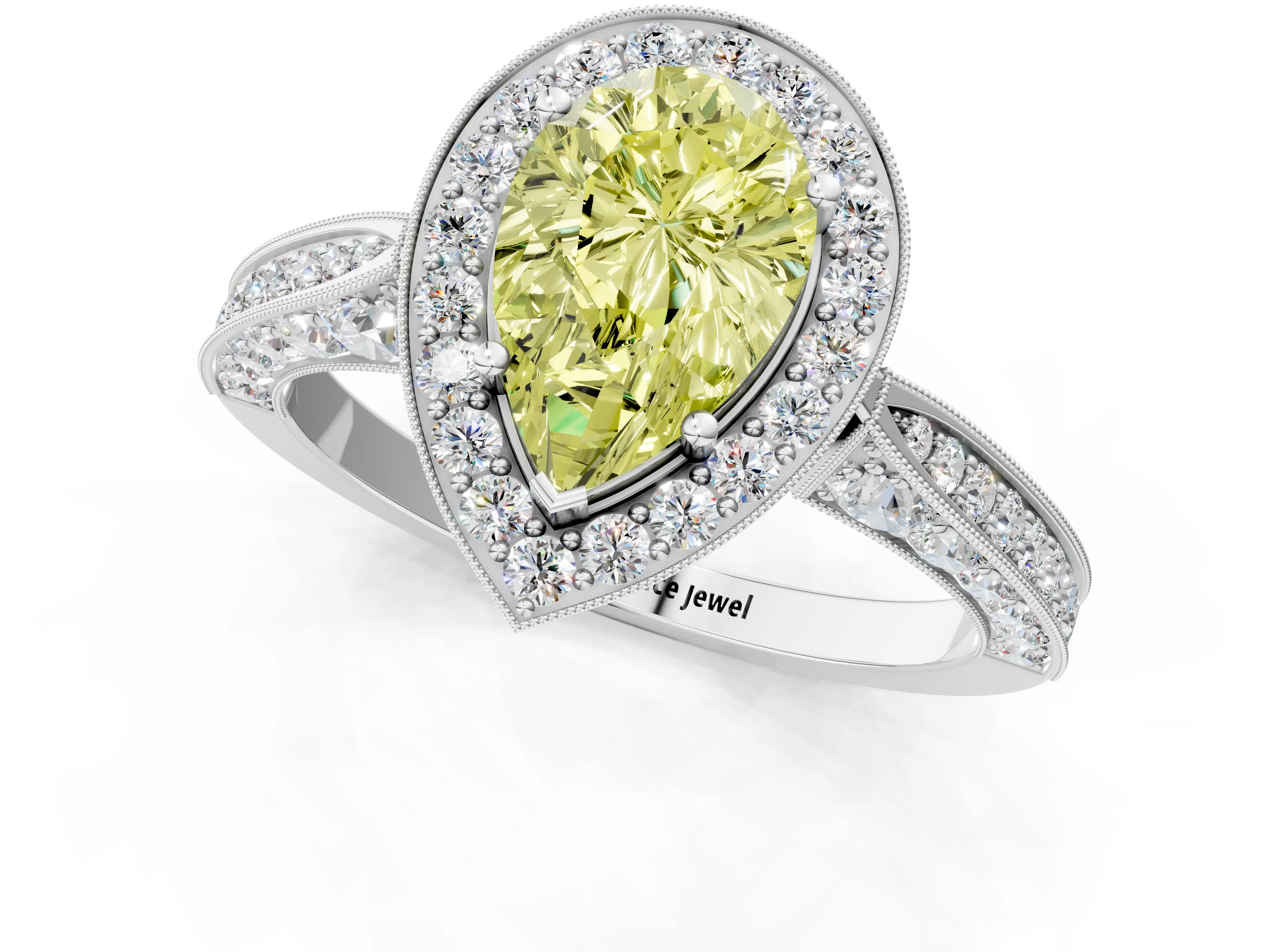 White gold Fancy Yellow Pear Cut Halo Diamond Engagement Ring with Split Shank Band and Four-Prong Setting_13
