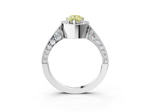 White gold Fancy Yellow Pear Cut Halo Diamond Engagement Ring with Split Shank Band and Four-Prong Setting_15