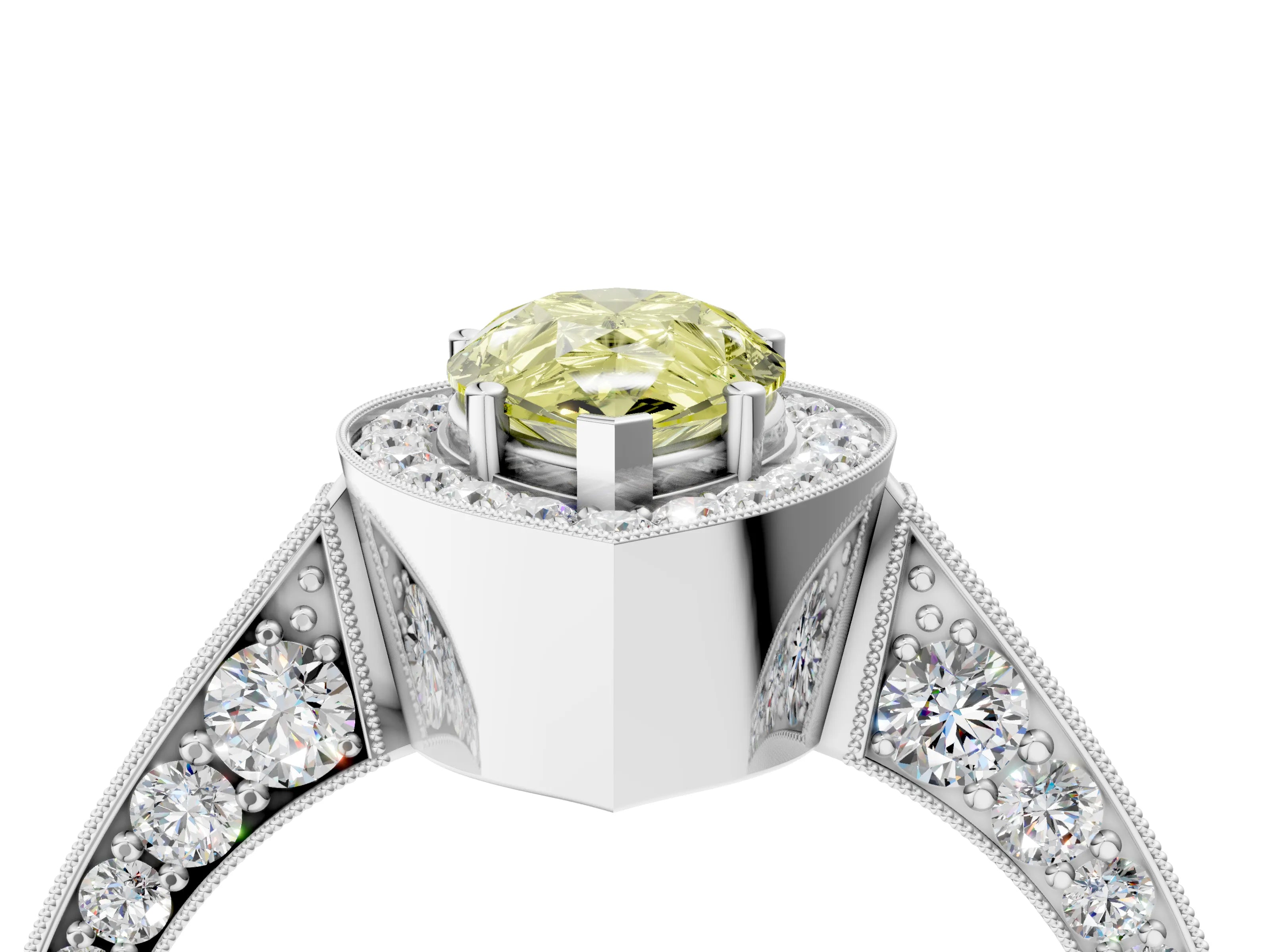 White gold Fancy Yellow Pear Cut Halo Diamond Engagement Ring with Split Shank Band and Four-Prong Setting_16