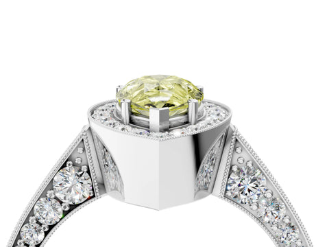 White gold Fancy Yellow Pear Cut Halo Diamond Engagement Ring with Split Shank Band and Four-Prong Setting_16