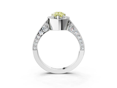 White gold Fancy Yellow Pear Cut Halo Diamond Engagement Ring with Split Shank Band and Four-Prong Setting_3