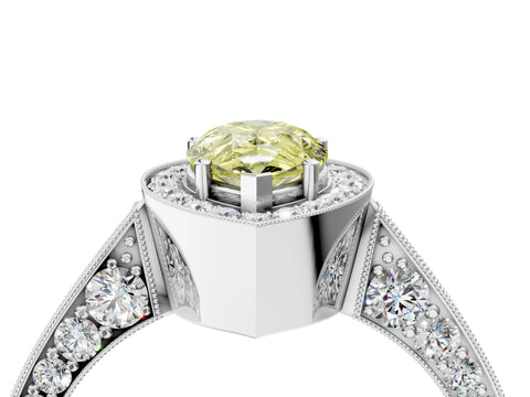 White gold Fancy Yellow Pear Cut Halo Diamond Engagement Ring with Split Shank Band and Four-Prong Setting_4