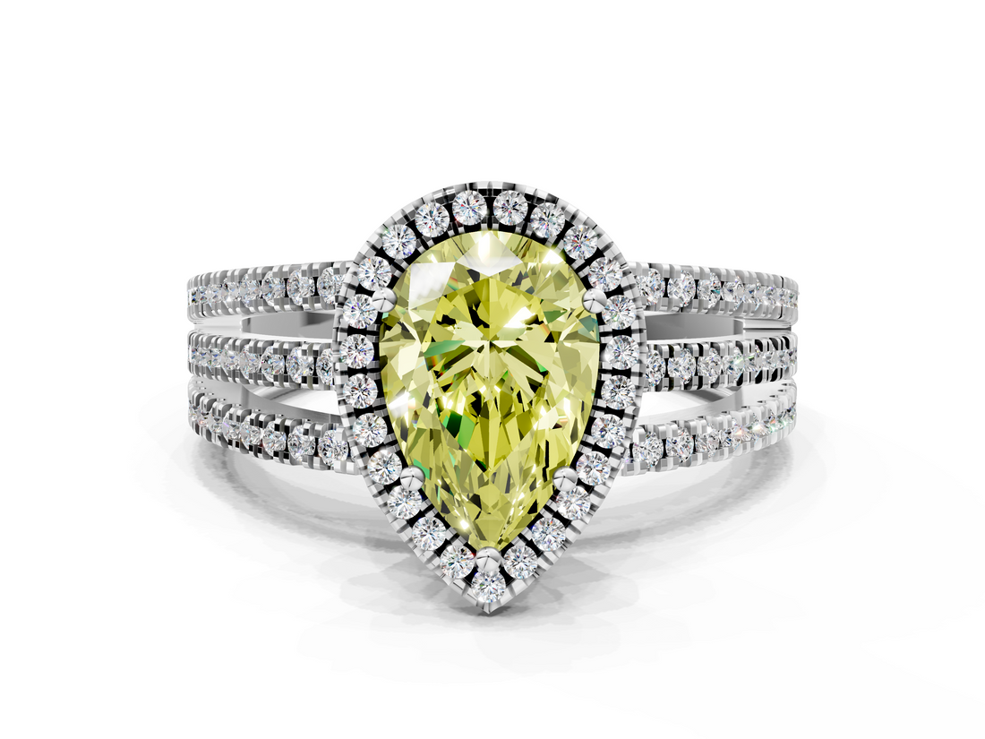 White gold Fancy Yellow Pear  Cut Halo Diamond Engagement Ring with Split Shank and Four-Prong Setting_20