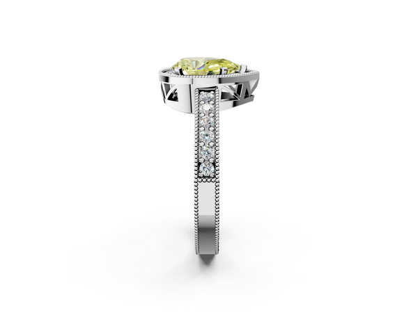 Platinum Fancy Yellow Pear  Cut Halo Diamond Pave Band Ring with Four-Prong Setting
