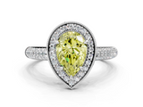 White gold Fancy Yellow Pear  Cut Halo Diamond Pave Band with Four-Prong Setting_37