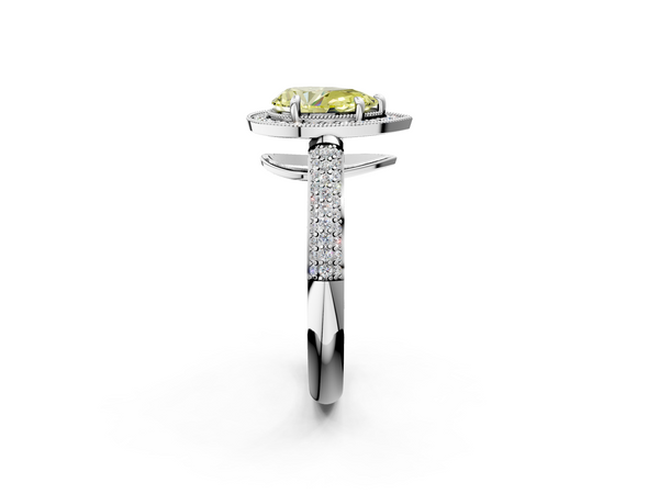 White gold Fancy Yellow Pear  Cut Halo Diamond Pave Band with Four-Prong Setting