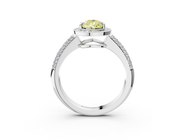 White gold Fancy Yellow Pear  Cut Halo Diamond Pave Band with Four-Prong Setting