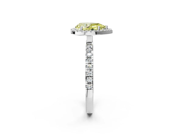White gold Fancy Yellow Pear Cut Halo Diamond Pave Band with Prong Setting