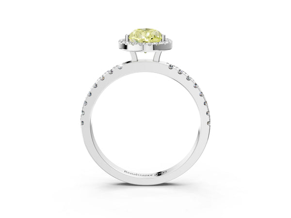 White gold Fancy Yellow Pear Cut Halo Diamond Pave Band with Prong Setting