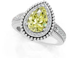 White gold Fancy Yellow Pear Cut Halo Diamond Ring with Beaded Split Shank and Four-Prong Setting_1