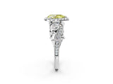 White gold Fancy Yellow Pear Cut Halo Diamond Ring with Milgrain and Bezel Accents on a Split Shank Band_14