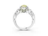 White gold Fancy Yellow Pear Cut Halo Diamond Ring with Milgrain and Bezel Accents on a Split Shank Band_15