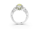 White gold Fancy Yellow Pear Cut Halo Diamond Ring with Milgrain and Bezel Accents on a Split Shank Band_15