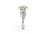White gold Fancy Yellow Pear Cut Halo Diamond Ring with Milgrain and Bezel Accents on a Split Shank Band_2