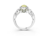 White gold Fancy Yellow Pear Cut Halo Diamond Ring with Milgrain and Bezel Accents on a Split Shank Band_3