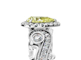 White gold Fancy Yellow Pear Cut Halo Diamond Ring with Milgrain and Bezel Accents on a Split Shank Band_5