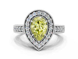 White gold Fancy Yellow Pear  Cut Halo Diamond Ring with Pavé Band and Four-Prong Setting_68