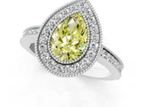 White gold Fancy Yellow Pear  Cut Halo Diamond Ring with Pavé Band and Milgrain Prong Setting_33