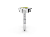 White gold Fancy Yellow Pear  Cut Halo Diamond Ring with Pavé Band and Milgrain Prong Setting_34