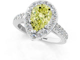 White gold Fancy Yellow Pear Cut Halo Diamond Ring with Pavé Band and Three-Prong Setting_1