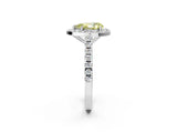 White gold Fancy Yellow Pear Cut Halo Diamond Ring with Pavé Band and Three-Prong Setting_2