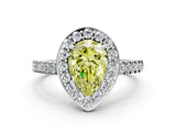 White gold Fancy Yellow Pear Cut Halo Diamond Ring with Pavé Band and Three-Prong Setting_24