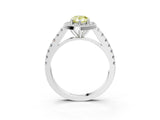 White gold Fancy Yellow Pear Cut Halo Diamond Ring with Pavé Band and Three-Prong Setting_27