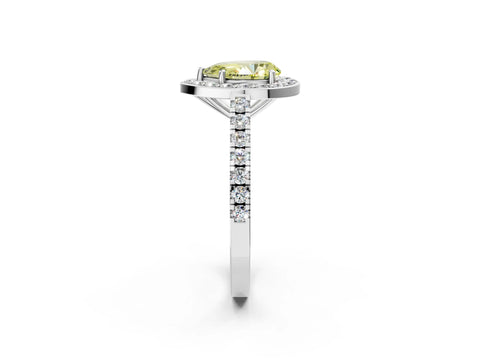 White gold Fancy Yellow Pear Cut Halo Diamond Ring with Pavé Band and Three-Prong Setting_2
