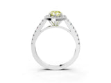 White gold Fancy Yellow Pear Cut Halo Diamond Ring with Pavé Band and Three-Prong Setting_3