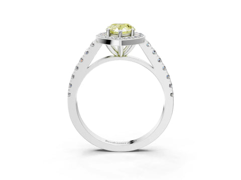 White gold Fancy Yellow Pear Cut Halo Diamond Ring with Pavé Band and Three-Prong Setting_3