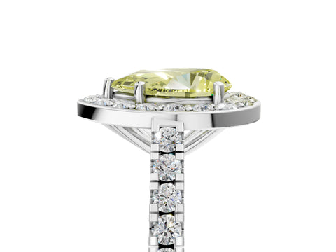 White gold Fancy Yellow Pear Cut Halo Diamond Ring with Pavé Band and Three-Prong Setting_5