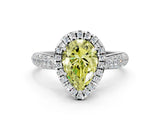White gold Fancy Yellow Pear Cut Halo Diamond Ring with Pavé Band_24