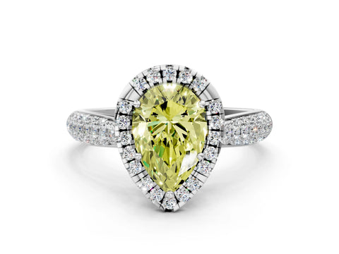 White gold Fancy Yellow Pear Cut Halo Diamond Ring with Pavé Band_24