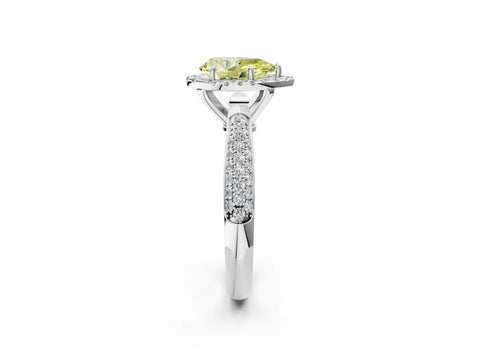 White gold Fancy Yellow Pear Cut Halo Diamond Ring with Pavé Band_26