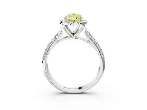 White gold Fancy Yellow Pear Cut Halo Diamond Ring with Pavé Band_27