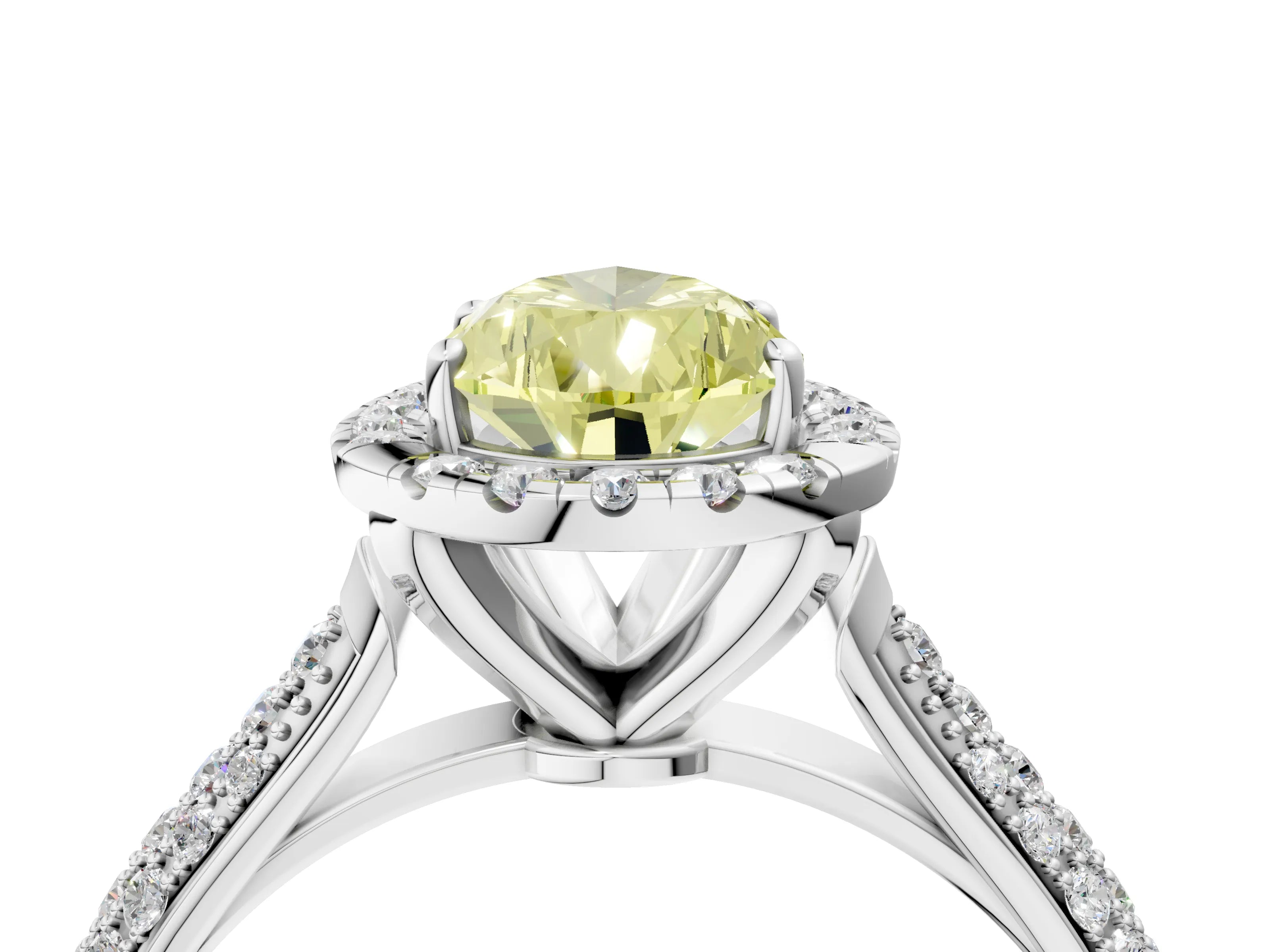 White gold Fancy Yellow Pear Cut Halo Diamond Ring with Pavé Band_28