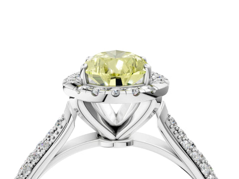 White gold Fancy Yellow Pear Cut Halo Diamond Ring with Pavé Band_28