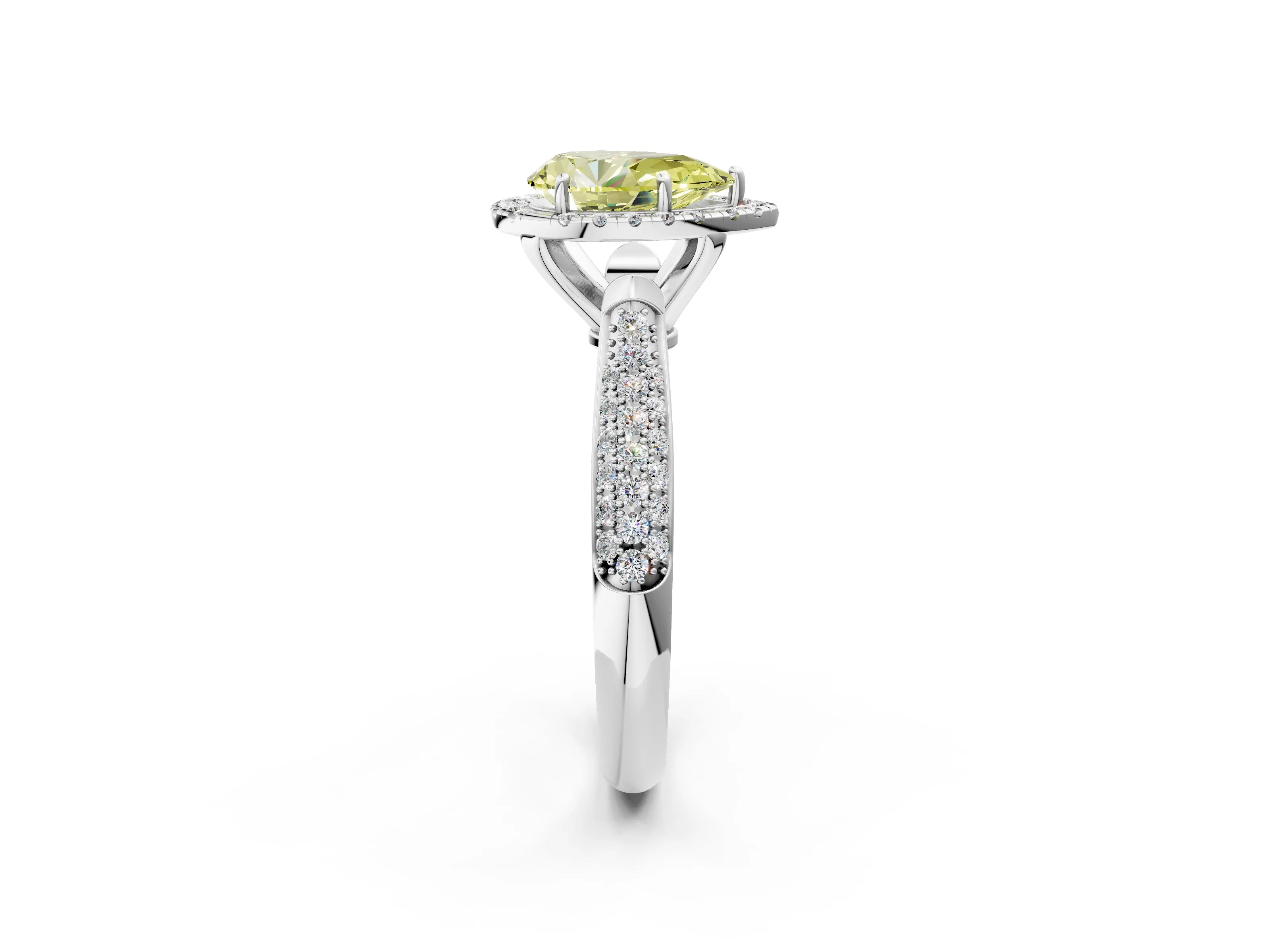 White gold Fancy Yellow Pear Cut Halo Diamond Ring with Pavé Band_2