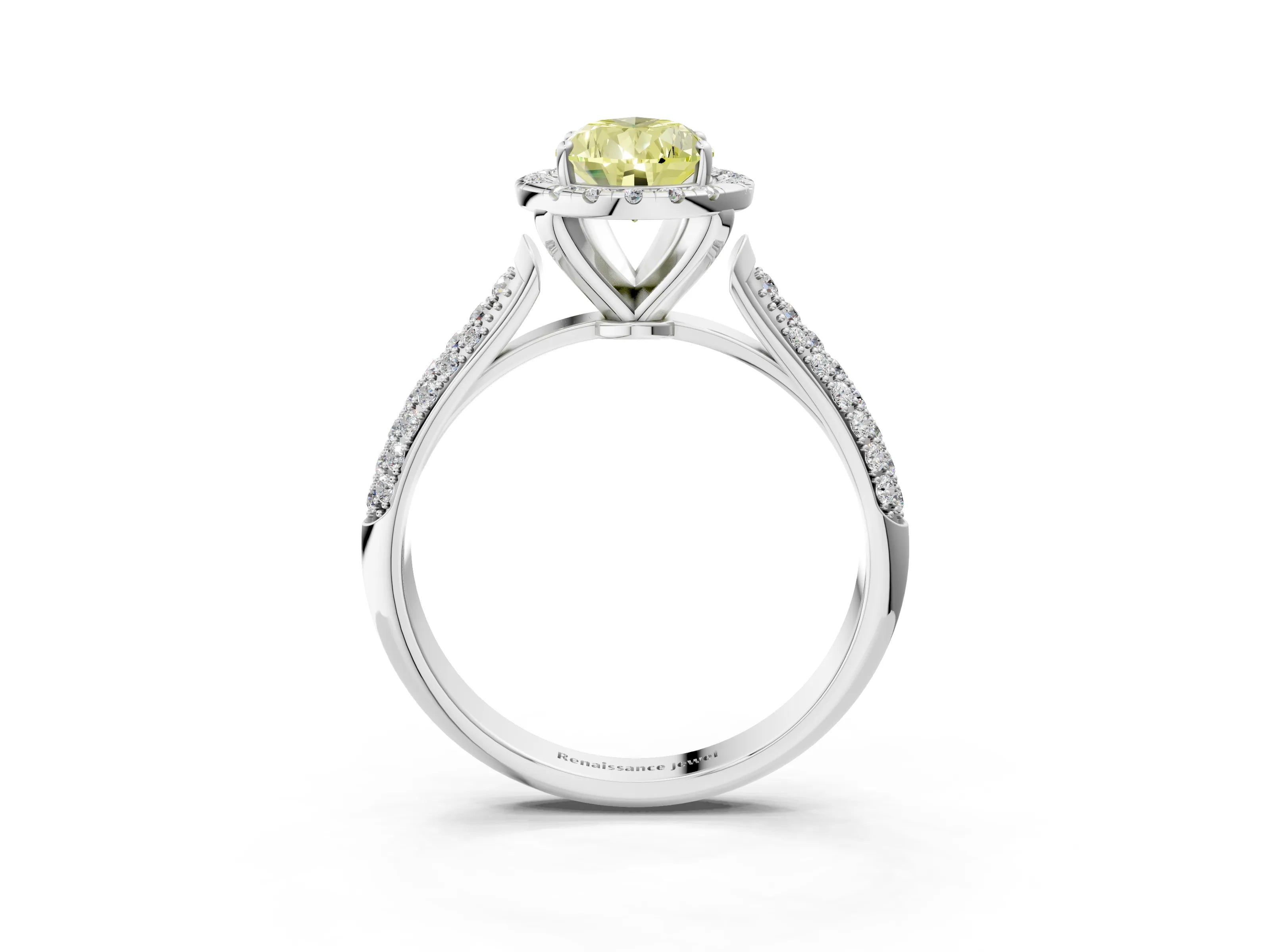 White gold Fancy Yellow Pear Cut Halo Diamond Ring with Pavé Band_3