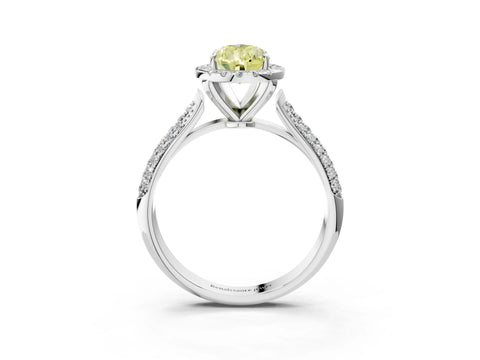 White gold Fancy Yellow Pear Cut Halo Diamond Ring with Pavé Band_3