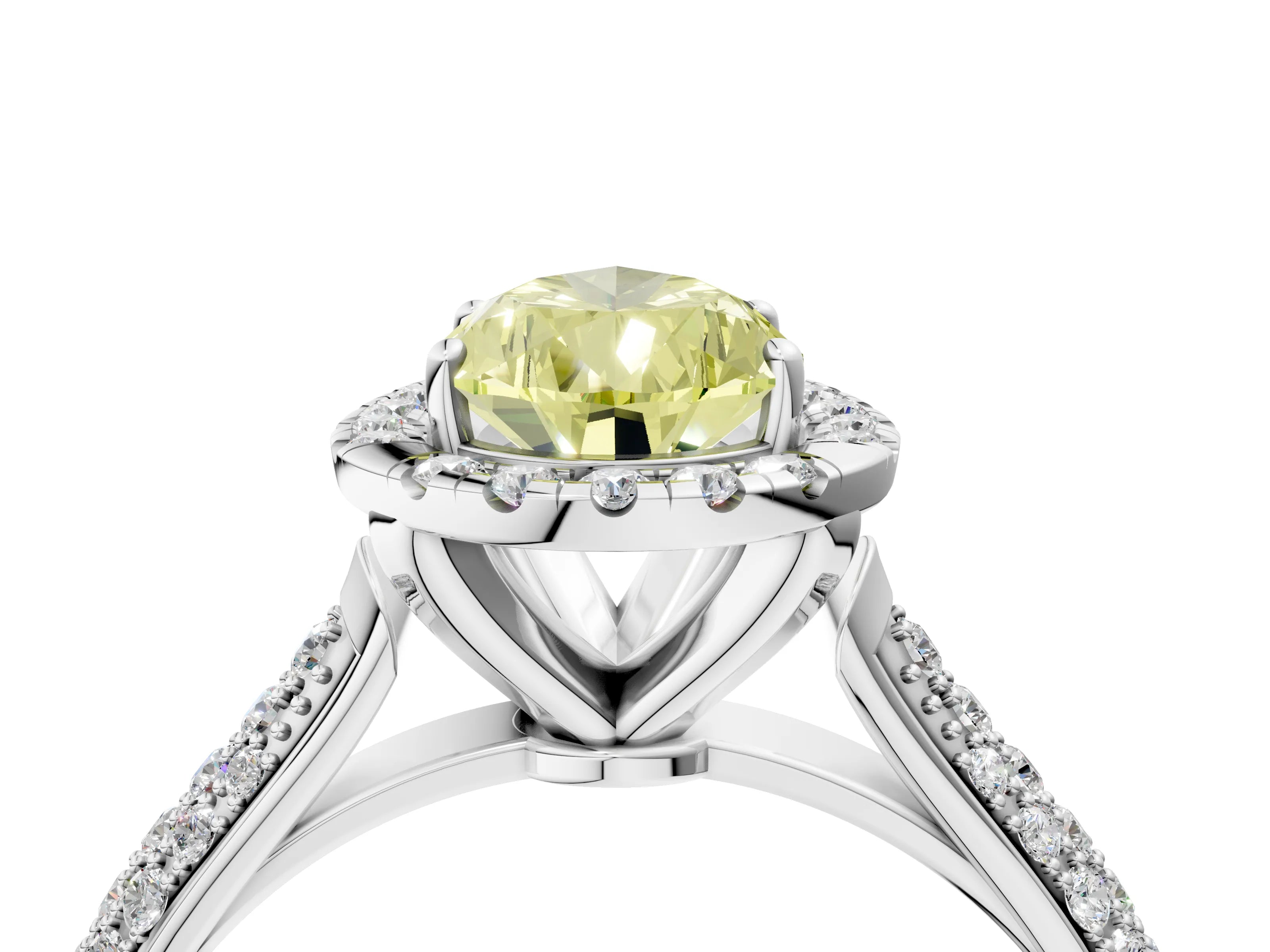 White gold Fancy Yellow Pear Cut Halo Diamond Ring with Pavé Band_4