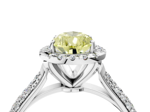 White gold Fancy Yellow Pear Cut Halo Diamond Ring with Pavé Band_4