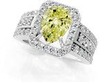 White gold Fancy Yellow Pear Cut Halo Diamond Ring with Round  Split Shank and Prong Setting_168