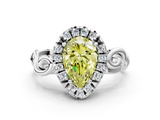White gold Fancy Yellow Pear  Cut Halo Diamond Ring with Scrollwork Band and Four-Prong Setting_115