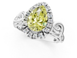 White gold Fancy Yellow Pear  Cut Halo Diamond Ring with Scrollwork Band and Four-Prong Setting_132
