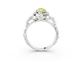 White gold Fancy Yellow Pear  Cut Halo Diamond Ring with Scrollwork Band and Four-Prong Setting_134