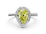 White gold Fancy Yellow Pear Cut Halo Diamond Ring with Solitaire Band and Prong Setting_24